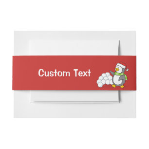 Christmas penguin with snow balls waving invitation belly band