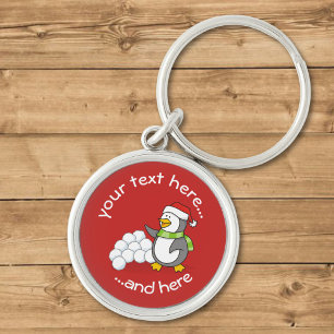 Christmas penguin with snow balls waving key ring