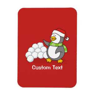 Christmas penguin with snow balls waving magnet