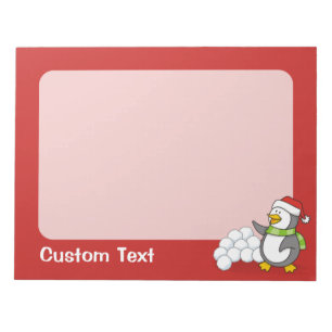 Christmas penguin with snow balls waving notepad