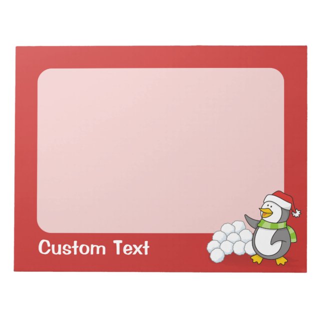 Christmas penguin with snow balls waving notepad (Front)