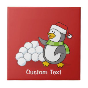 Christmas penguin with snow balls waving tile