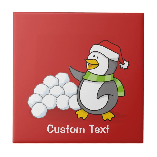 Christmas penguin with snow balls waving tile (Front)