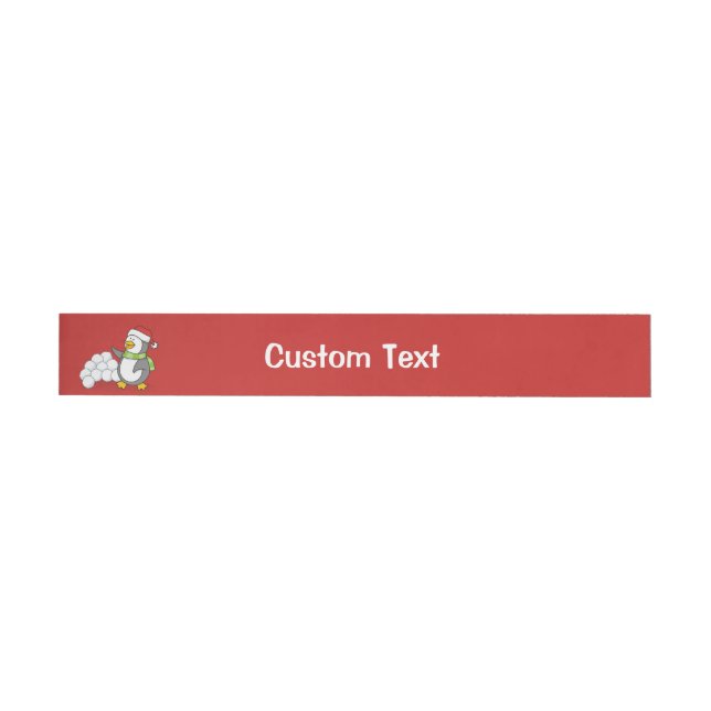 Christmas penguin with snow balls waving wraparound address label (Individual)