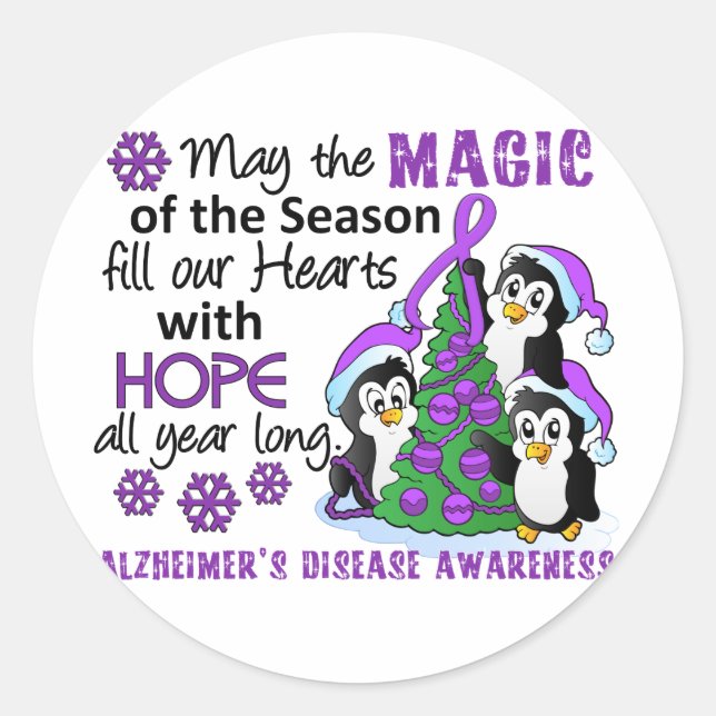 Christmas Penguins Alzheimer's Disease Classic Round Sticker (Front)