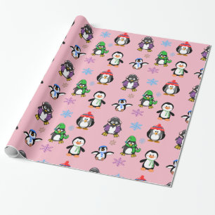 Christmas Penguins and Snowflakes Gift Wrap