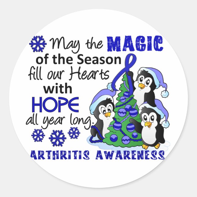 Christmas Penguins Arthritis Classic Round Sticker (Front)