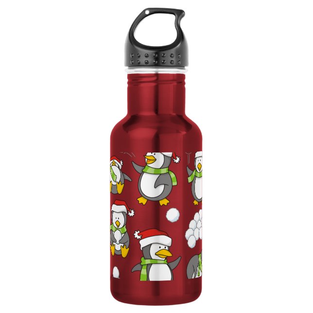 Christmas penguins background 532 ml water bottle (Front)
