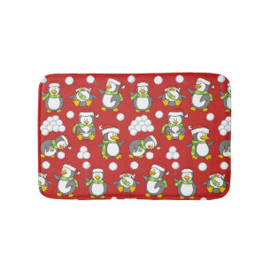 Christmas penguins background bath mat