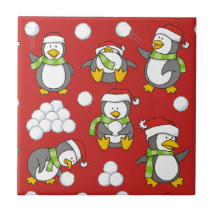 Christmas penguins background ceramic tile