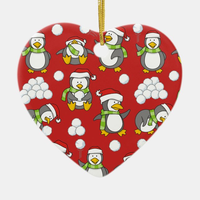 Christmas penguins background ceramic tree decoration (Front)
