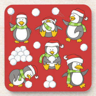 Christmas penguins background coaster