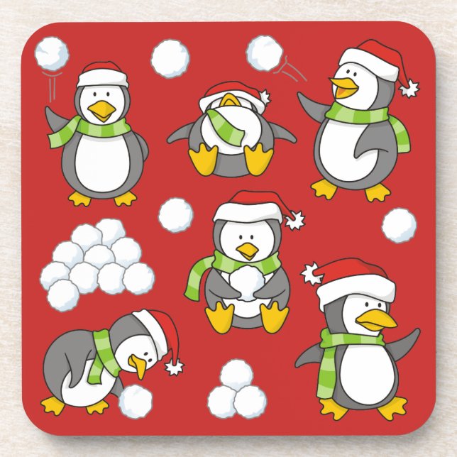 Christmas penguins background coaster (Front)