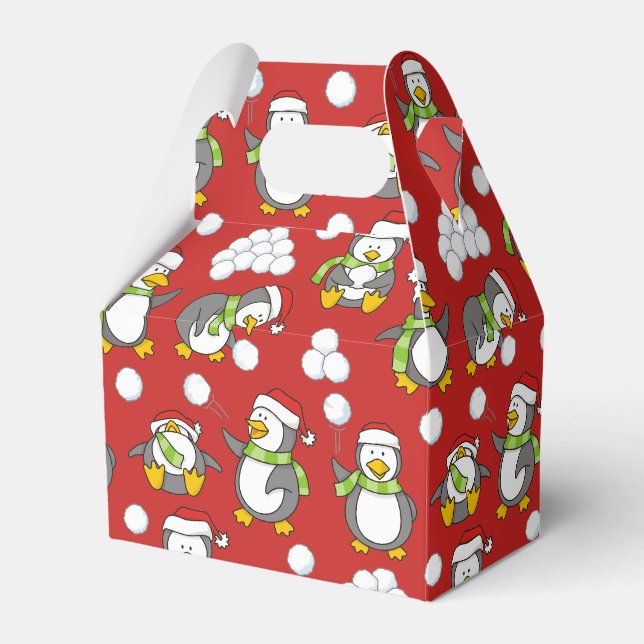 Christmas penguins background favour box (Front Side)