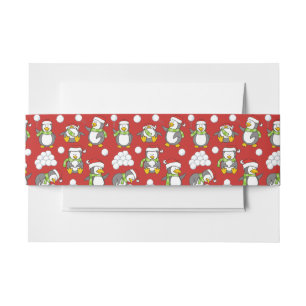 Christmas penguins background invitation belly band