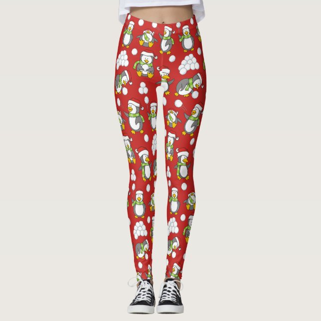 Christmas penguins background leggings (Front)
