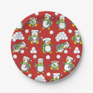 Christmas penguins background paper plate
