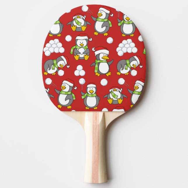Christmas penguins background ping pong paddle (Front)