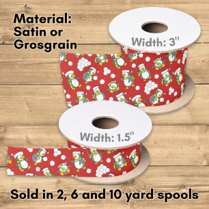 Christmas penguins background satin ribbon