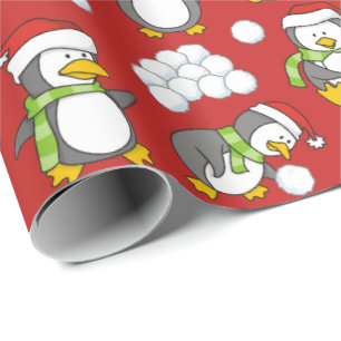 Christmas penguins background wrapping paper