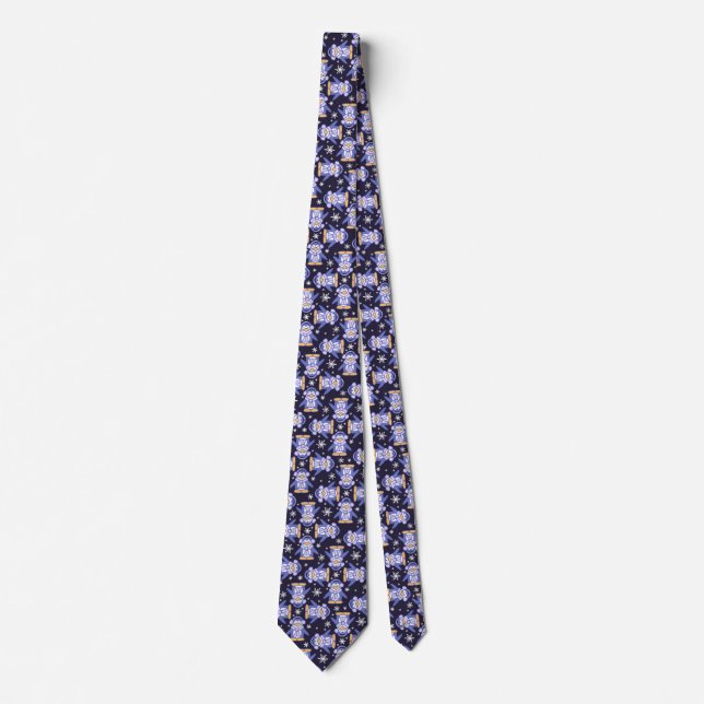 Christmas penguins bird blue white patterned tie (Front)