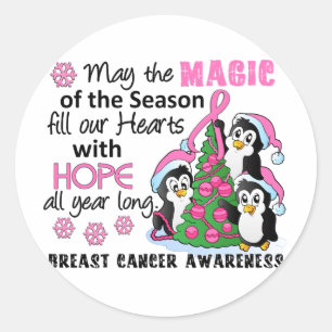 Christmas Penguins Breast Cancer Classic Round Sticker