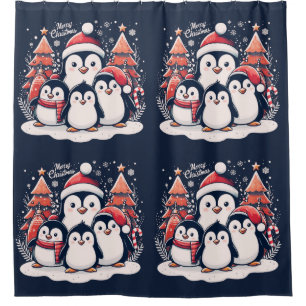 Christmas Penguin's by Rp  Shower Curtain