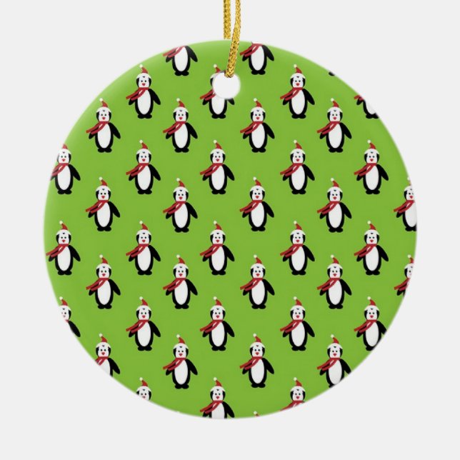 Christmas Penguins Ceramic Ornament (Front)