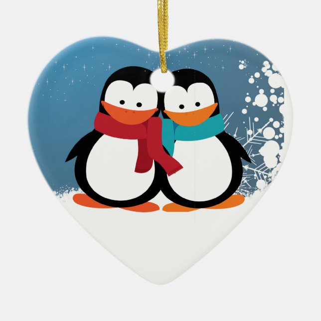 Christmas Penguins Ceramic Ornament (Front)