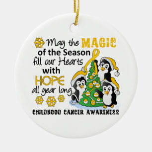 Christmas Penguins Childhood Cancer Ceramic Tree Decoration
