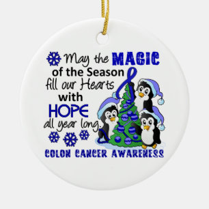 Christmas Penguins Colon Cancer Ceramic Ornament