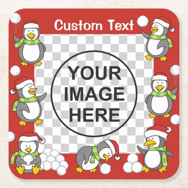 Christmas penguins frame square paper coaster (Front)