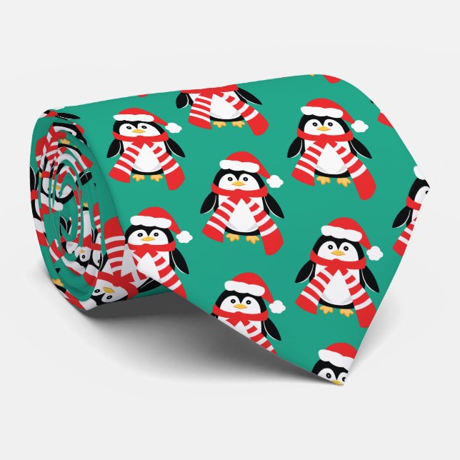 Christmas Penguins Funny Office Joke Tie (Rolled)