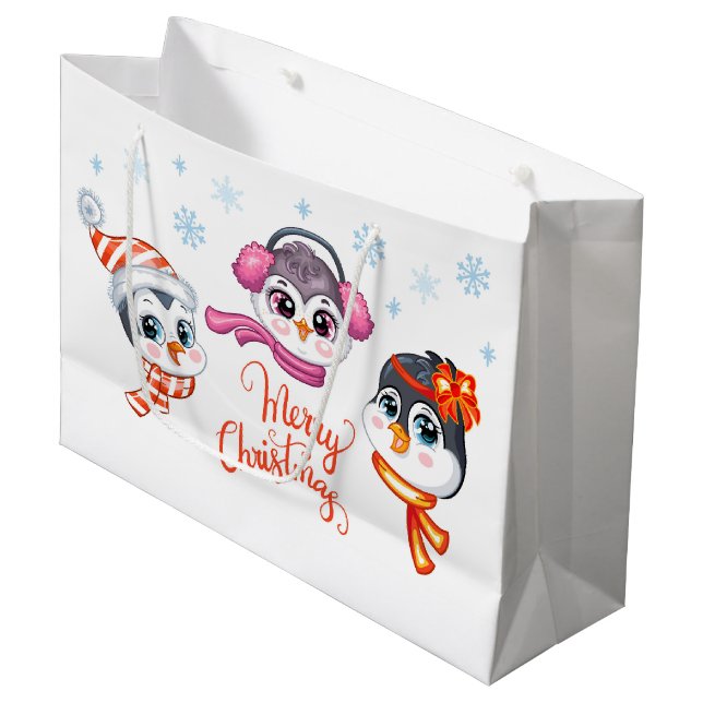 Christmas Penguins  Large Gift Bag (Front Angled)