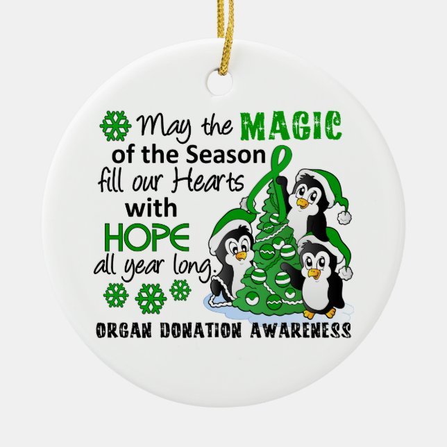 Christmas Penguins Organ Donation Ceramic Tree Decoration (Front)