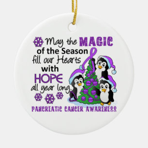 Christmas Penguins Pancreatic Cancer Ceramic Tree Decoration