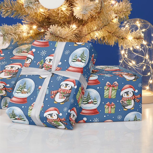 Christmas penguins pattern wrapping paper (Holidays)