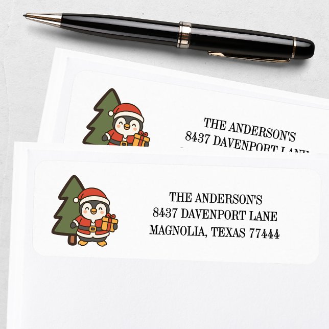 Christmas Penguins Red Green Return Address Label (Creator Uploaded)