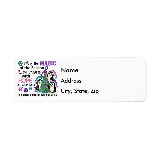 Christmas Penguins Thyroid Cancer Return Address Label (Front)