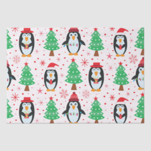Christmas Penguins with Pine Trees Pattern Tissue Paper