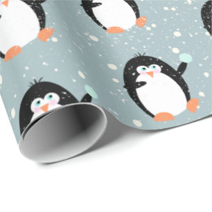 Christmas Penguins With Snowball Wrapping Paper