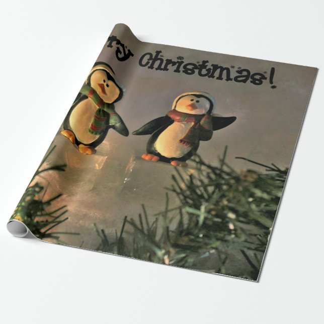 Christmas Penguins Wrapping Paper (Unrolled)
