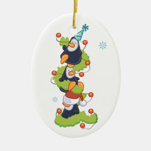Christmas Penquins Ceramic Tree Decoration