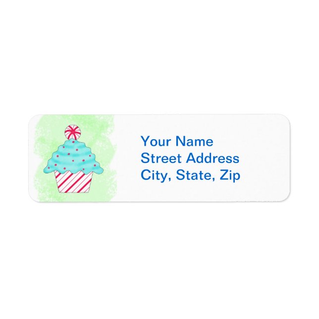Christmas Pepperment Cupcake Green Custom Address Return Address Label (Front)