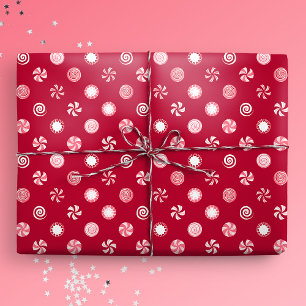 Christmas Peppermint Candy Lollipops Polka Dot Wrapping Paper