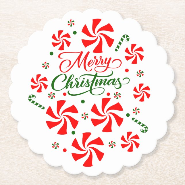 Christmas Peppermint Candy Paper Coaster (Front)