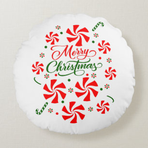 Christmas Peppermint Candy Round Cushion