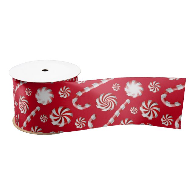 Christmas Peppermint | Candy Swirl Holiday Pattern Satin Ribbon (Spool)
