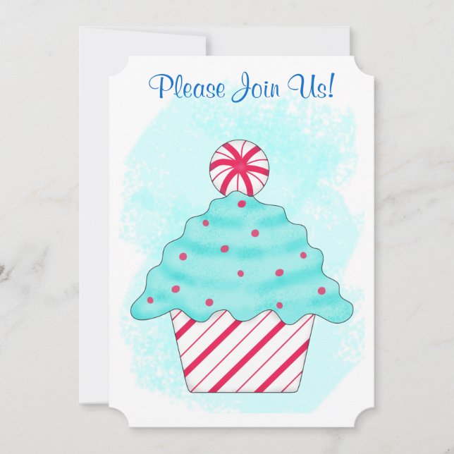 Christmas Peppermint Cupcake Coffee Dessert Party Invitation (Front)
