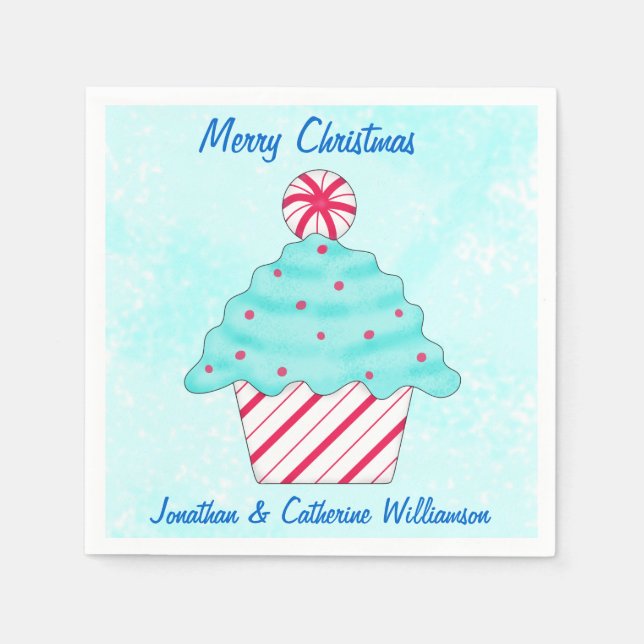 Christmas Peppermint Cupcake Personalised Party Napkin (Front)